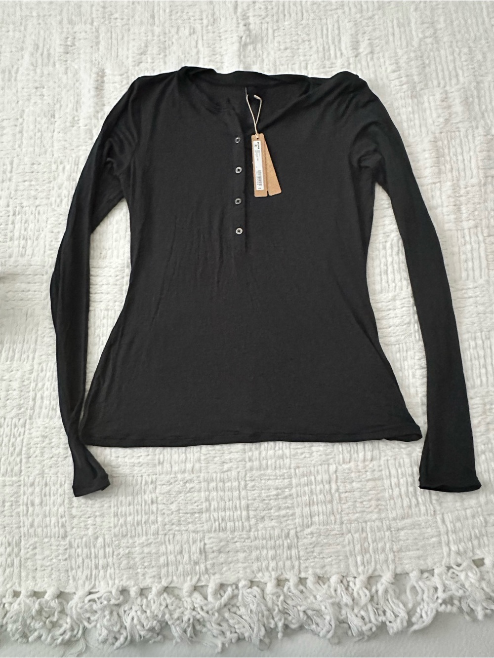 SKIMS Black Long Sleeve Henley Top
